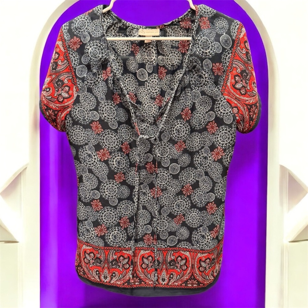 DB 1962 Elegant blue and Red Paisley Women's Top MEDIUM